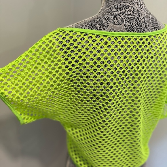 Women’s Fluorescent Green Mesh Oversized Tee. Flowy. Summer. Bright. - Picture 3 of 8